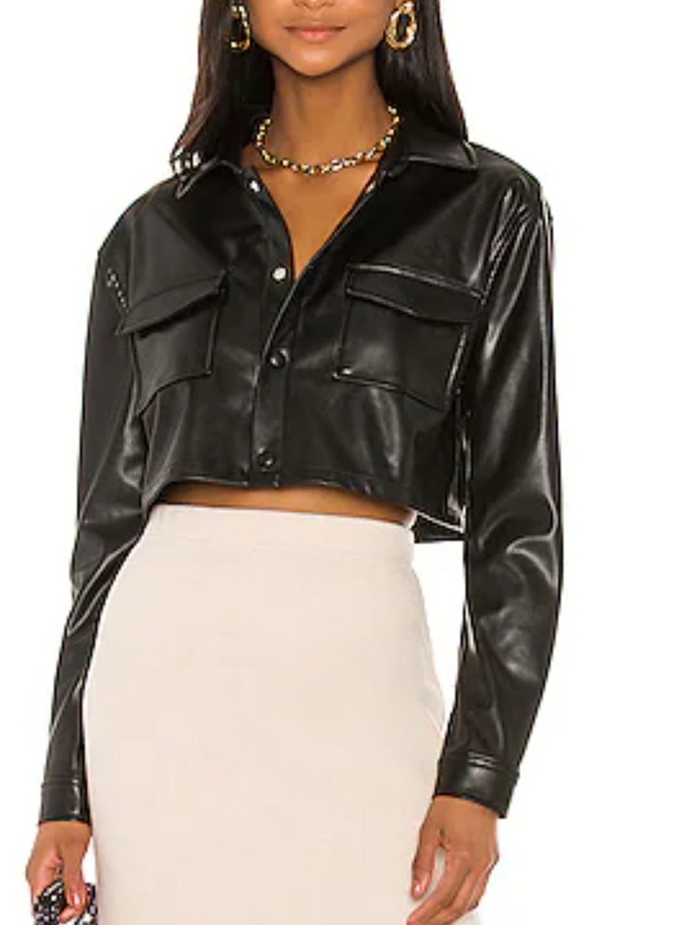 L'Academie Black Cropped Faux Leather Jacket